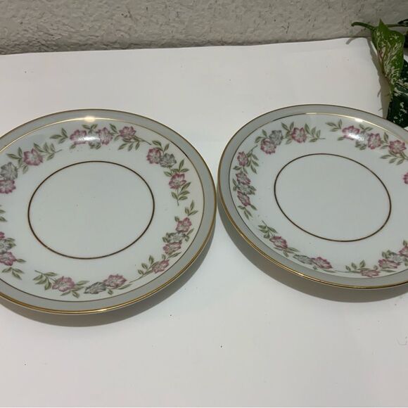 Noritake 5433 Bread & Butter Plate Red Gray Flowers Gray Band Set of 2 Japan G5 - Picture 1 of 7